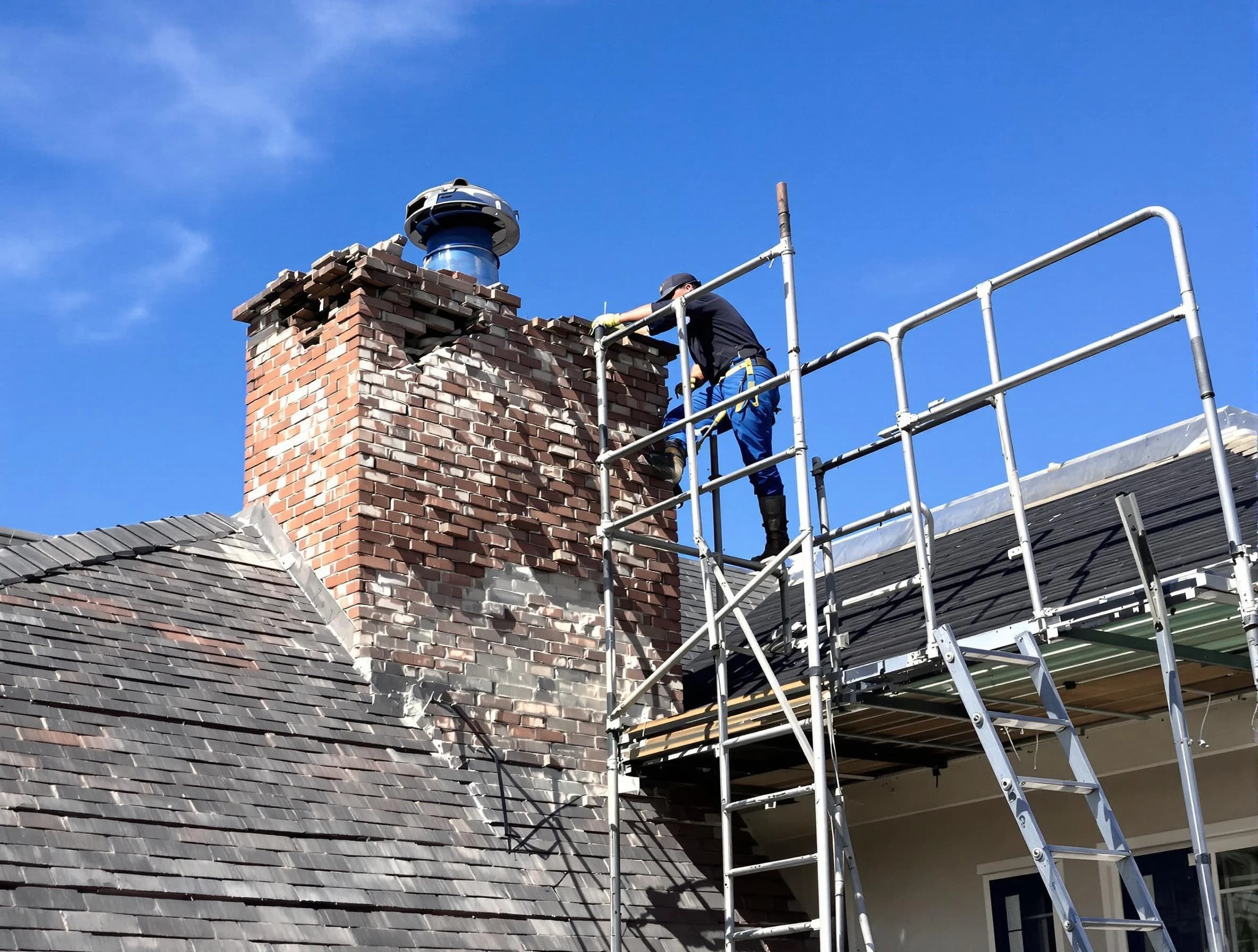 Rebuilding a chimney structure by South Fayette Chimney Sweep in South Fayette, PA