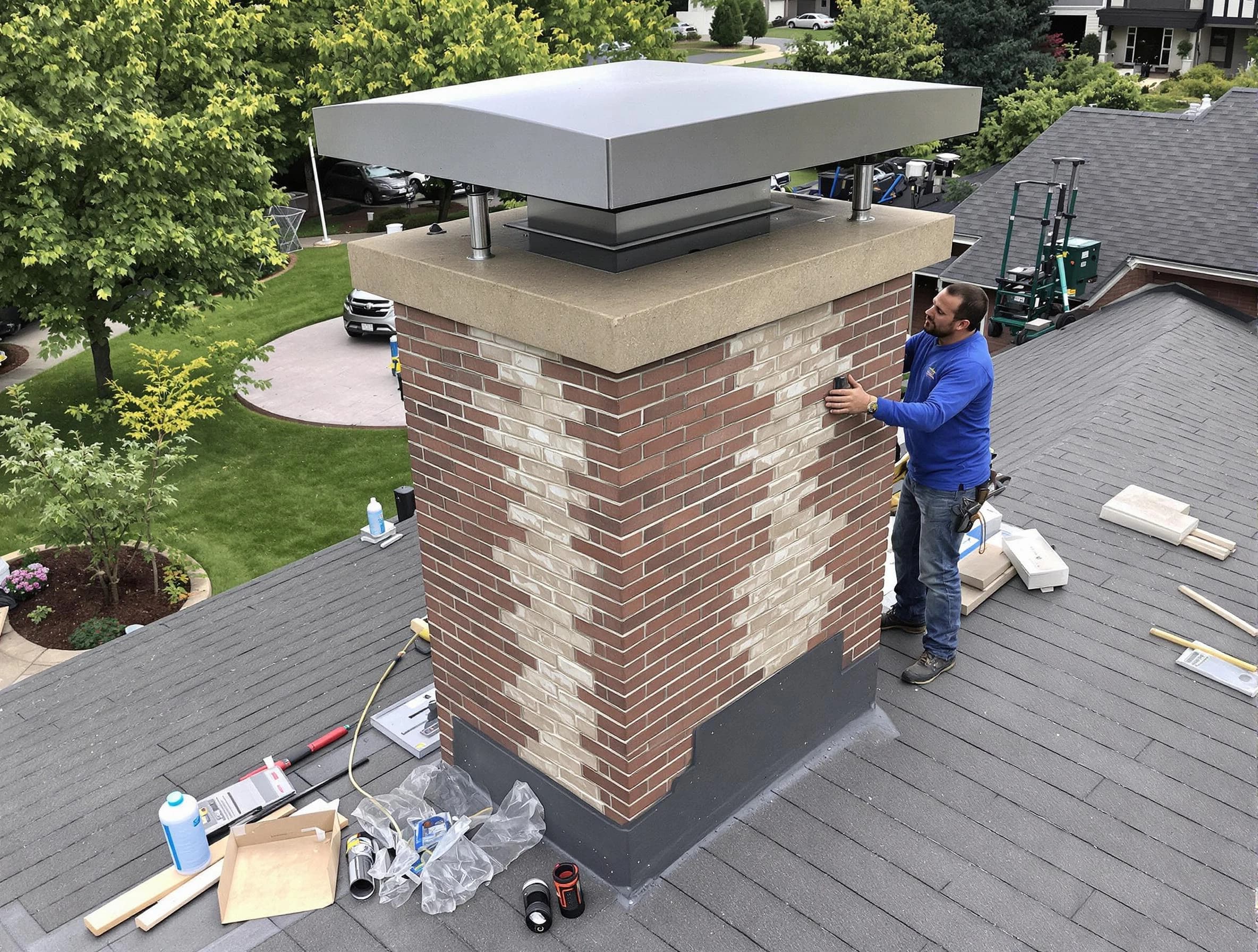 South Fayette Chimney Sweep team working on a custom chimney remodel in South Fayette, PA