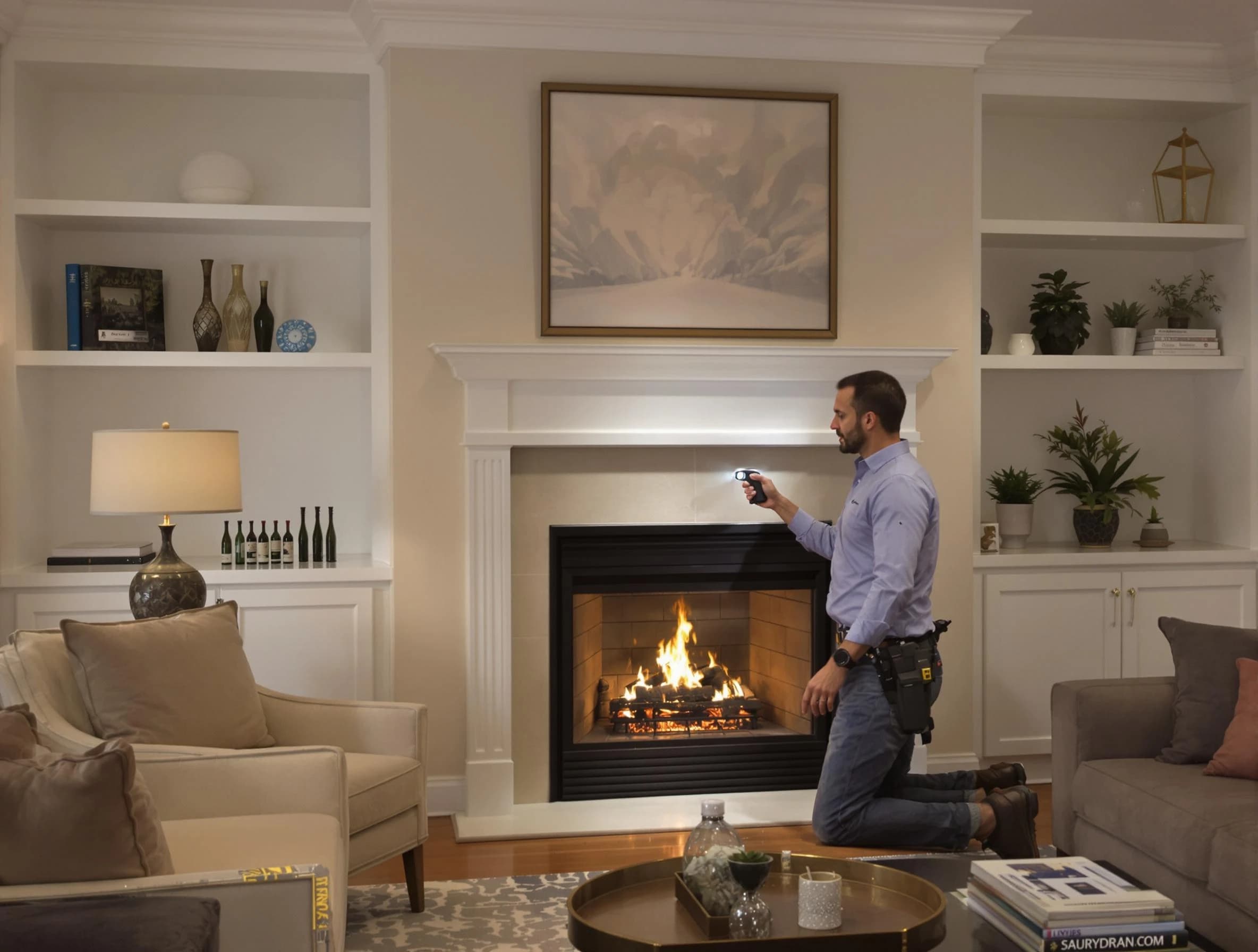 South Fayette Chimney Sweep conducting a fireplace safety inspection in South Fayette, PA