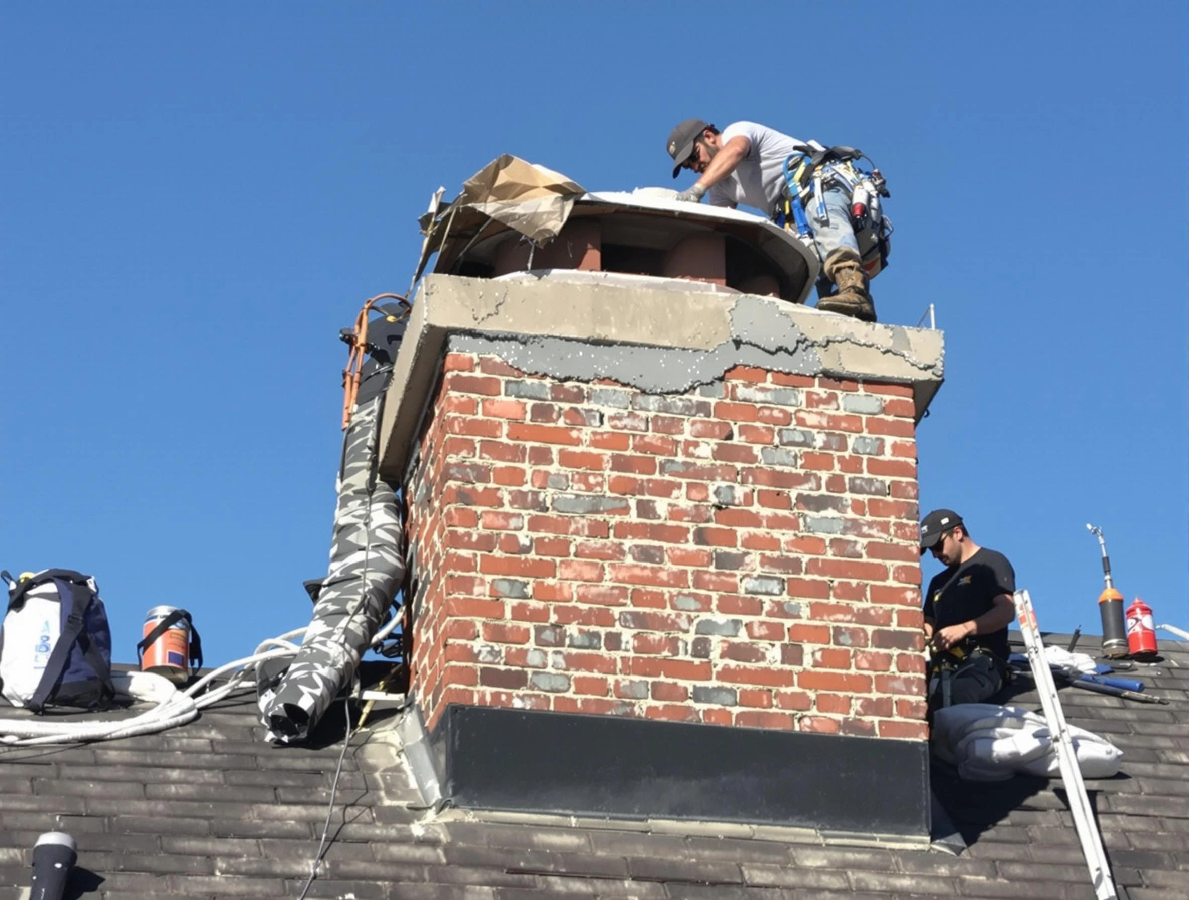 South Fayette Chimney Sweep installing a custom chimney crown in South Fayette, PA